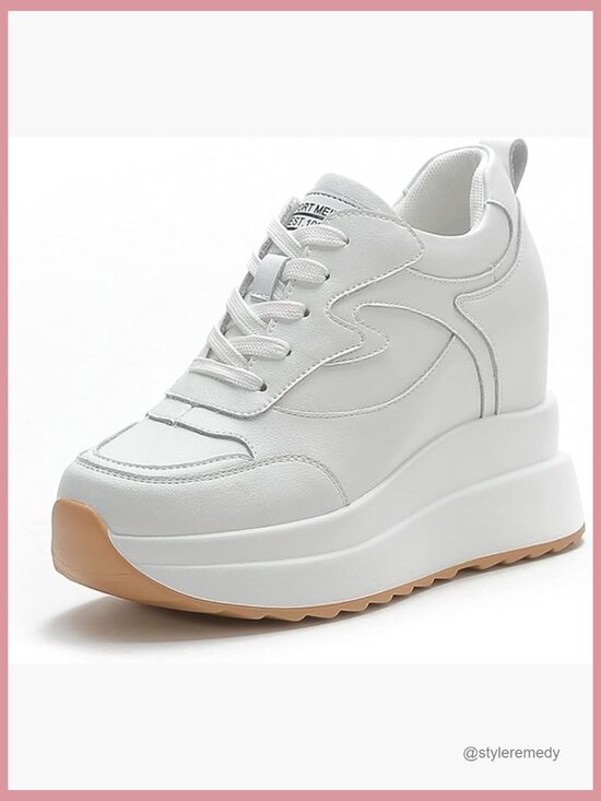Shoes - High Hidden Heel Wedge Sneakers Women Chunky Lace Up Platform Tennis Shoes